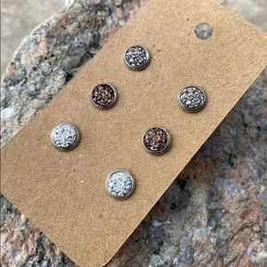 NEW Faux Druzy Stud Earrings Jewelry Set